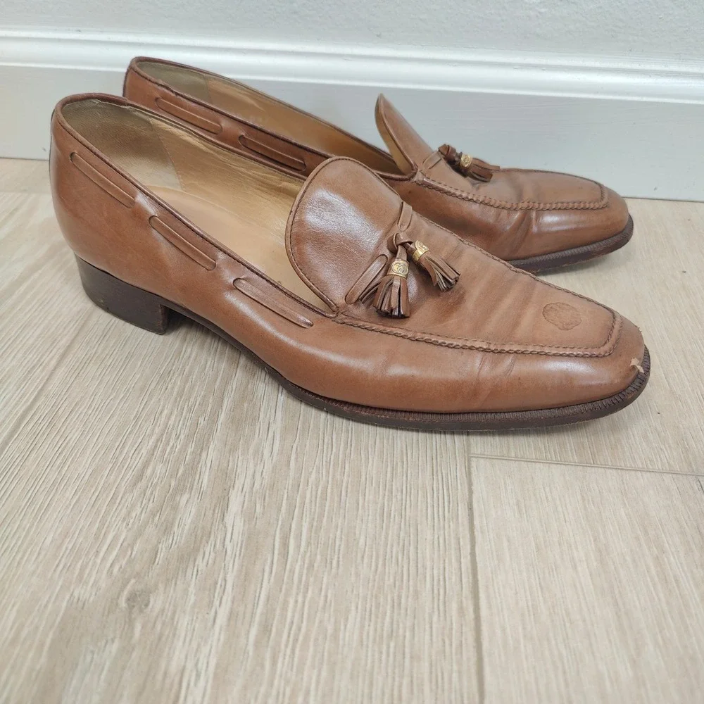 Vintage 1980s Gucci Loafers‎ Mens 44.5 11.5 Tan Leather Tassel Preppy